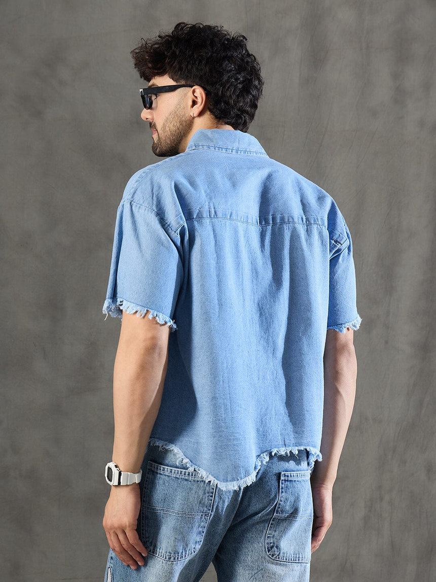 Ice Damaged Hem Short Sleeve Oversized Shirt Shirts Fugazee