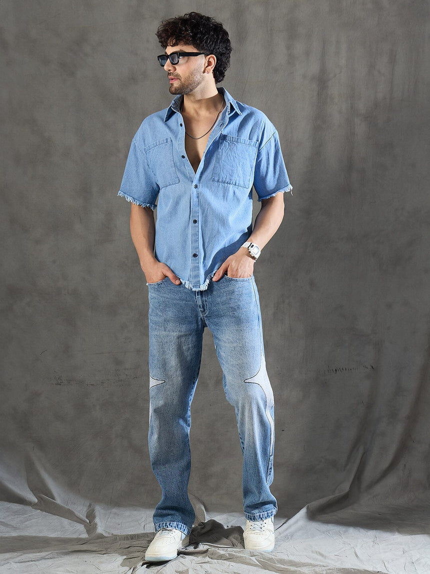 Ice Damaged Hem Short Sleeve Oversized Shirt Shirts Fugazee