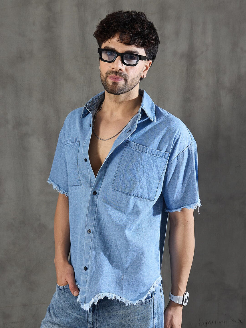 Ice Damaged Hem Short Sleeve Oversized Shirt Shirts Fugazee