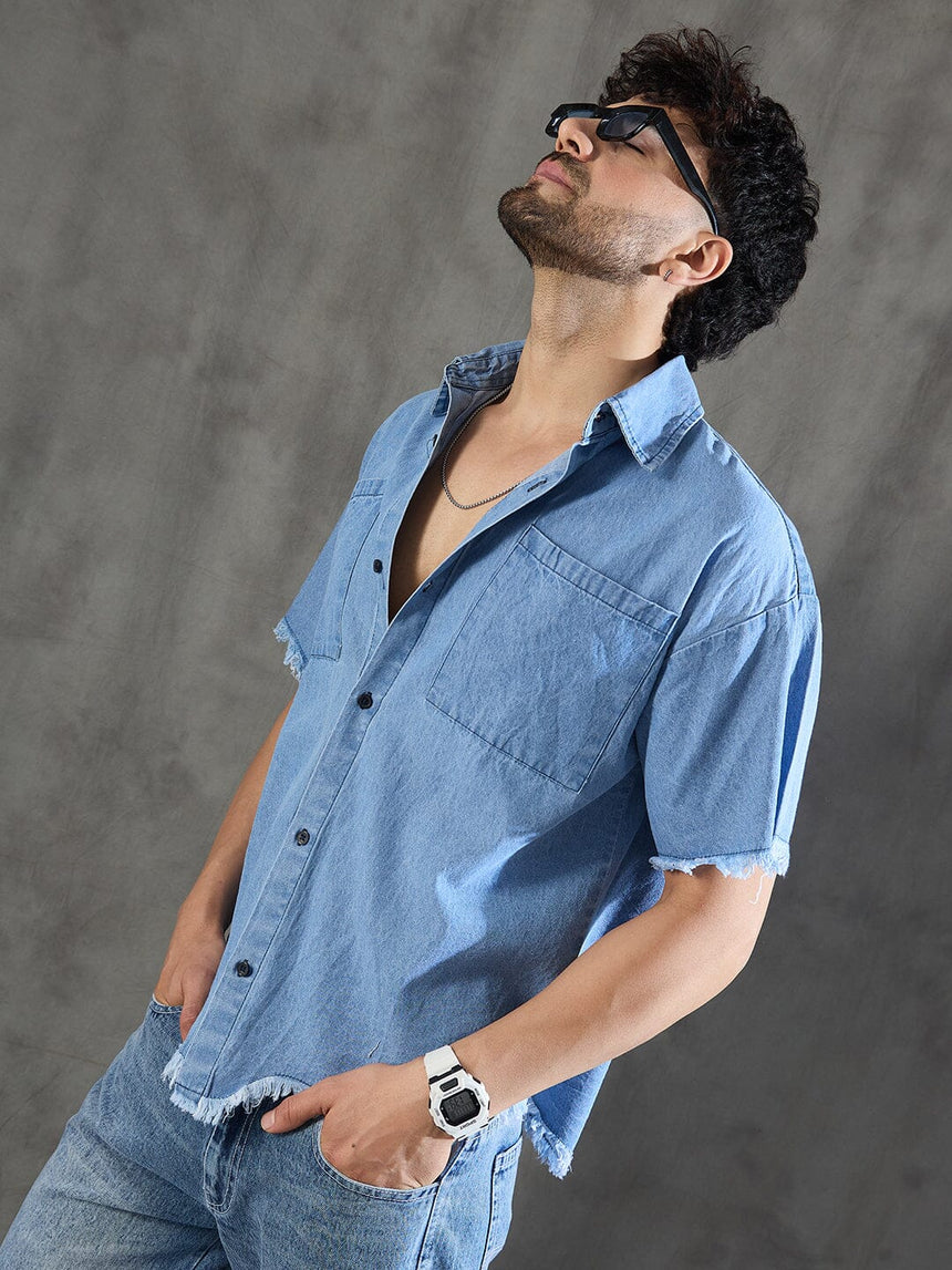 Ice Damaged Hem Short Sleeve Oversized Shirt Shirts Fugazee