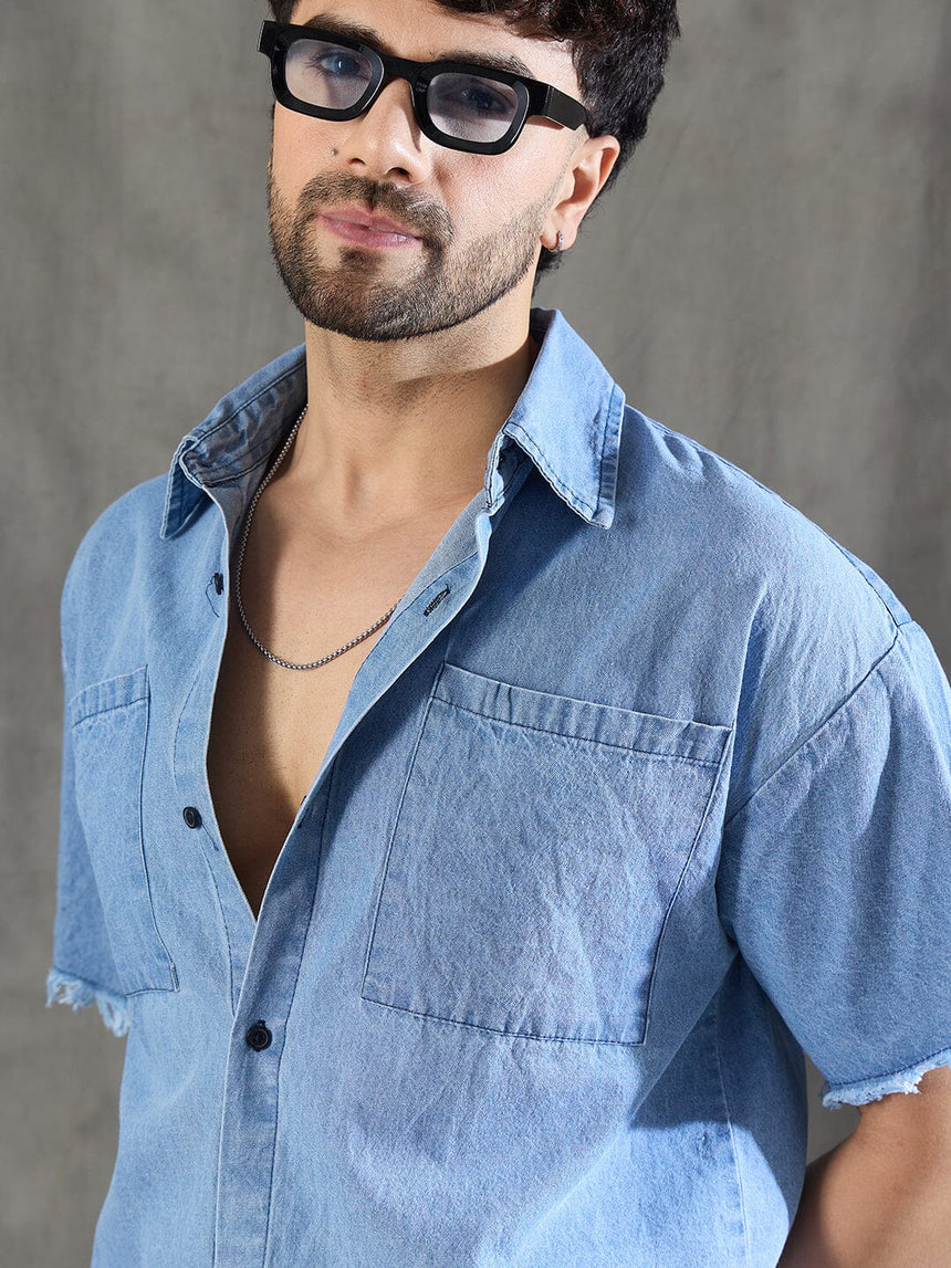 Ice Damaged Hem Short Sleeve Oversized Shirt Shirts Fugazee