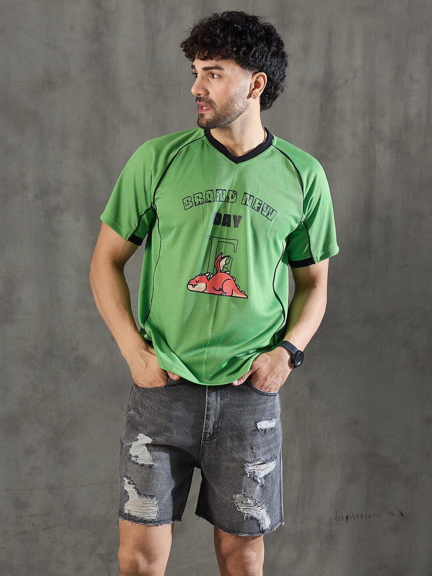 Lime Green Cut and Sew Sporty Jersey Tshirt T-shirts Fugazee