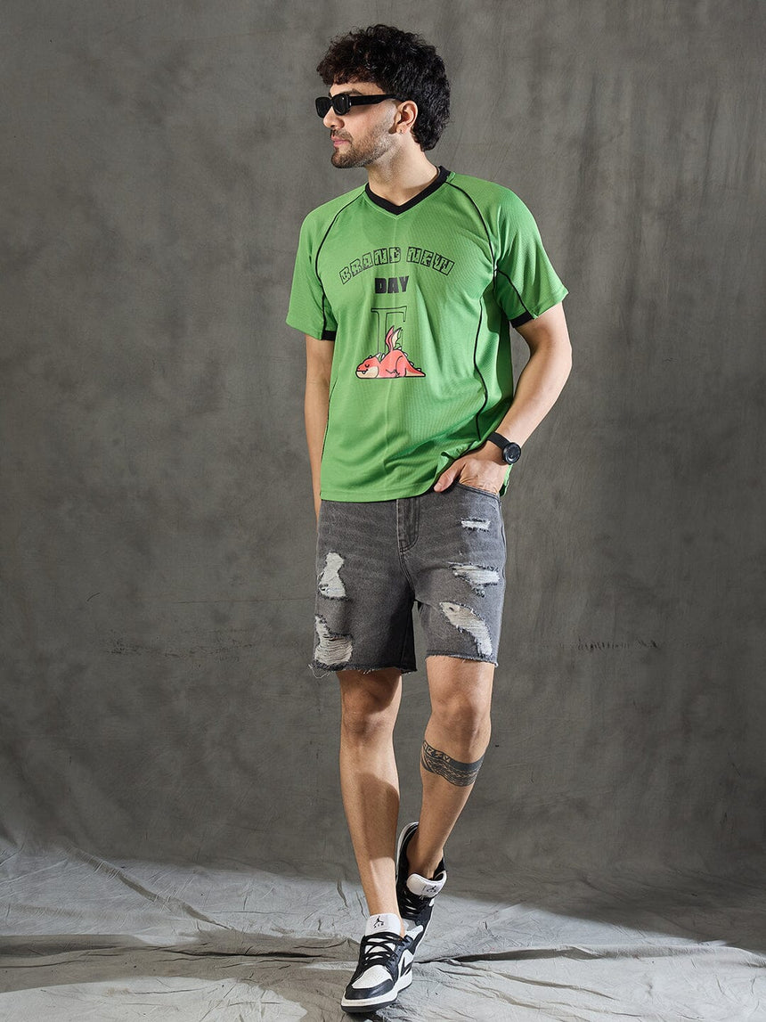 Lime Green Cut and Sew Sporty Jersey Tshirt T-shirts Fugazee