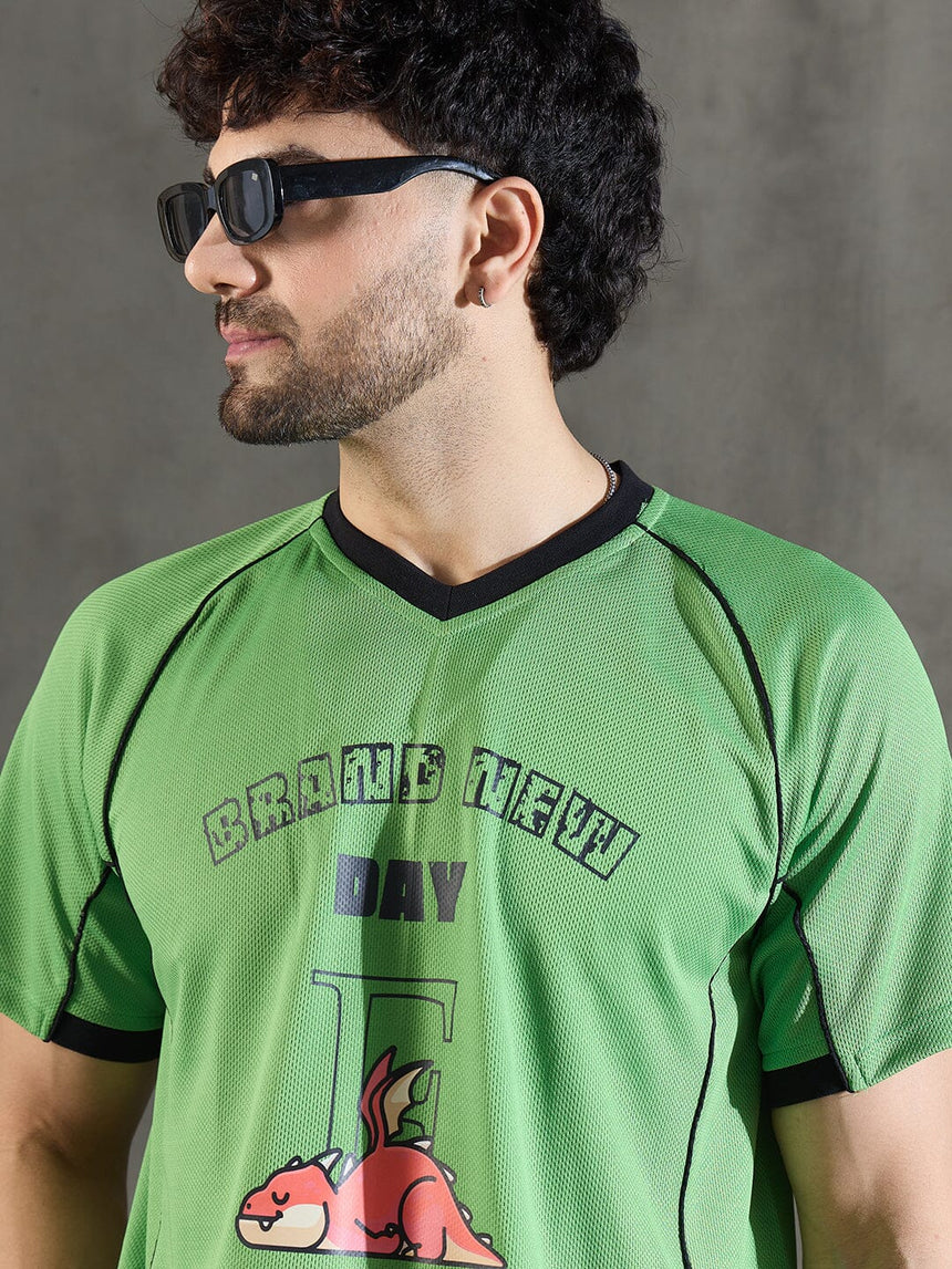 Lime Green Cut and Sew Sporty Jersey Tshirt T-shirts Fugazee