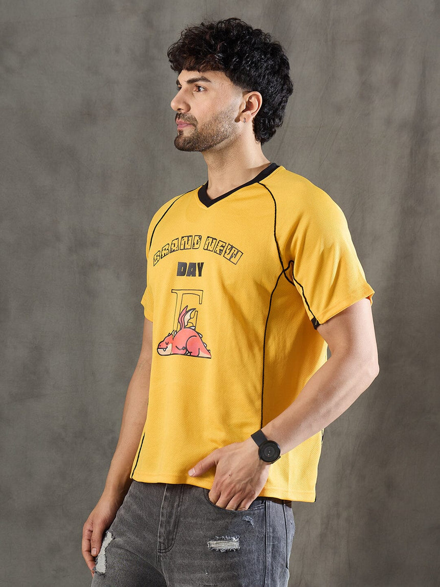 Yellow Cut and Sew Sporty Jersey Tshirt T-shirts Fugazee