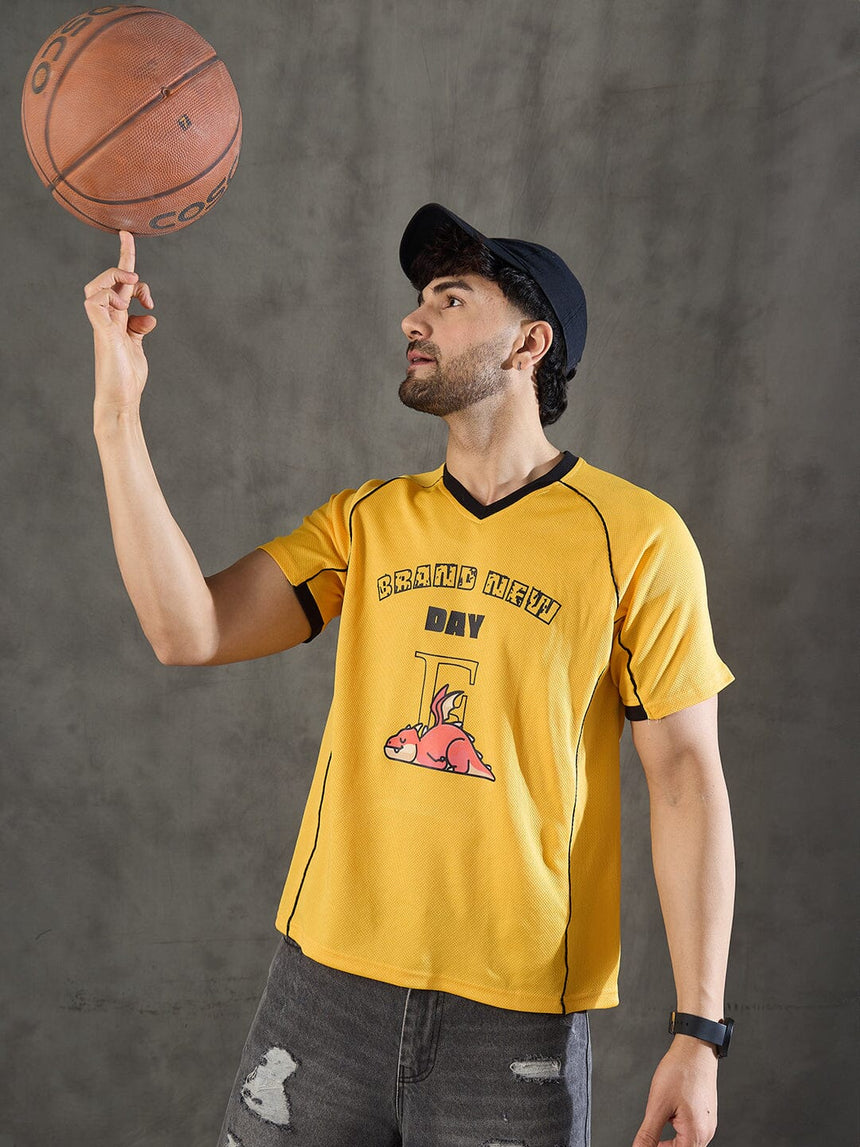 Yellow Cut and Sew Sporty Jersey Tshirt T-shirts Fugazee