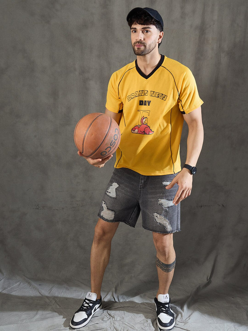 Yellow Cut and Sew Sporty Jersey Tshirt T-Shirts Fugazee