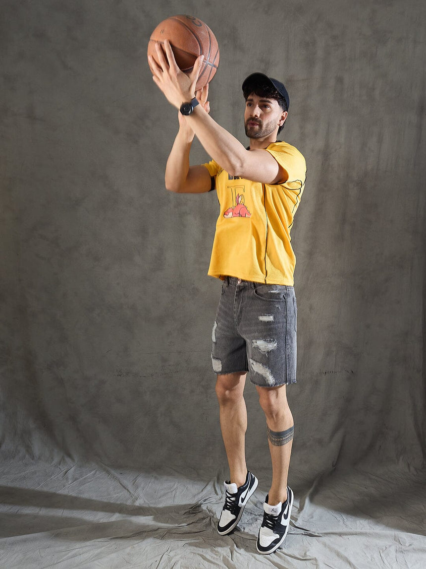 Yellow Cut and Sew Sporty Jersey Tshirt T-shirts Fugazee