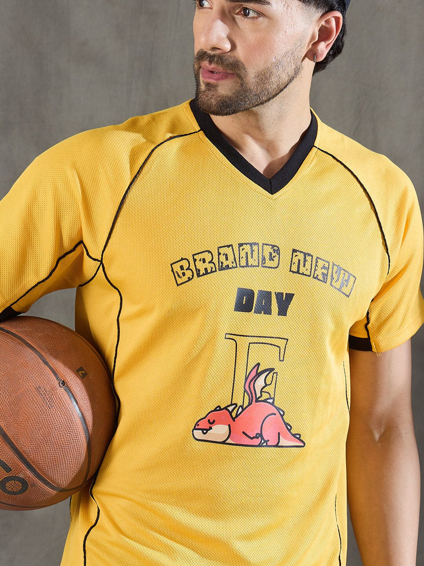 Yellow Cut and Sew Sporty Jersey Tshirt T-shirts Fugazee