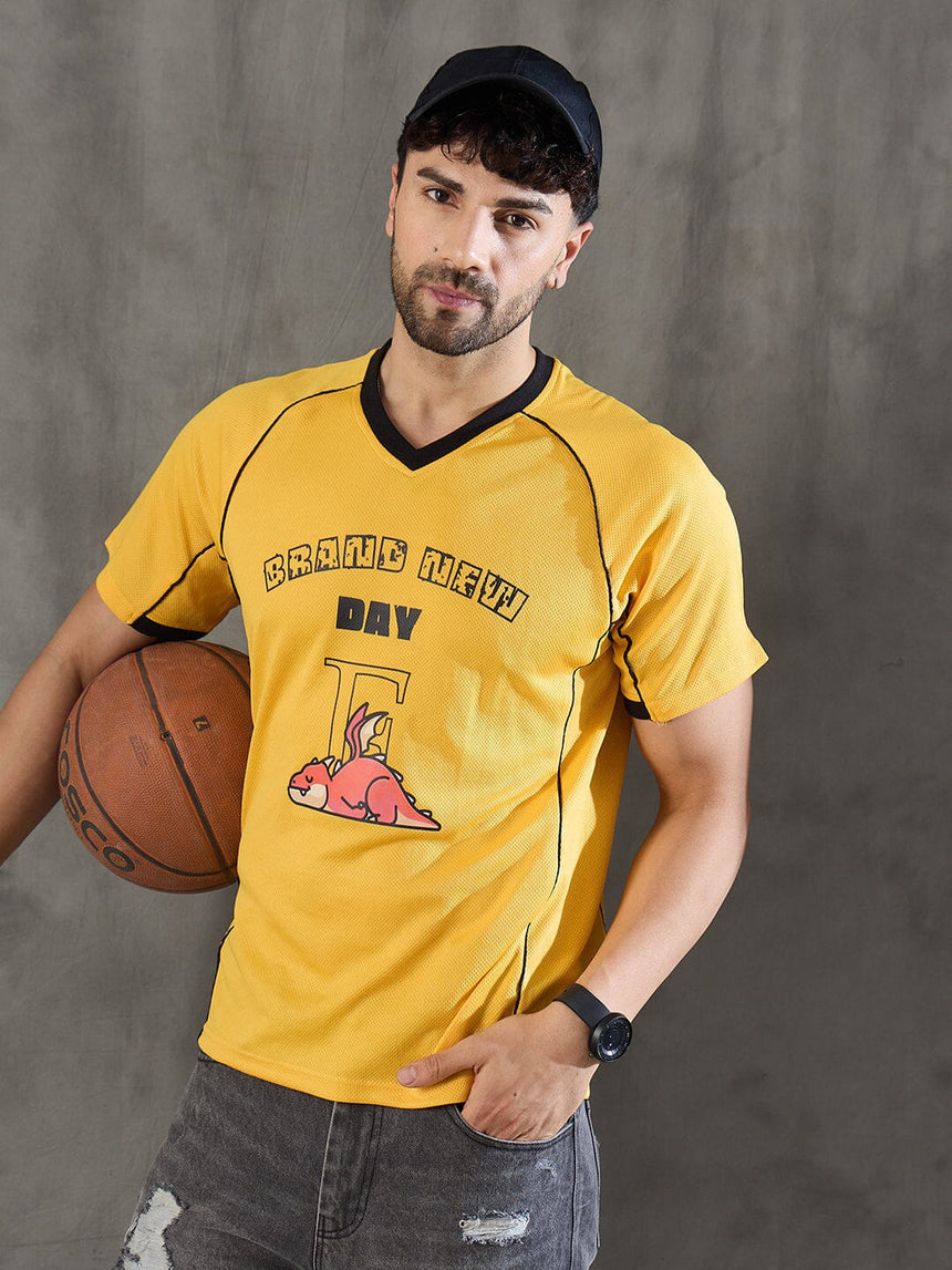 Yellow Cut and Sew Sporty Jersey Tshirt T-Shirts Fugazee