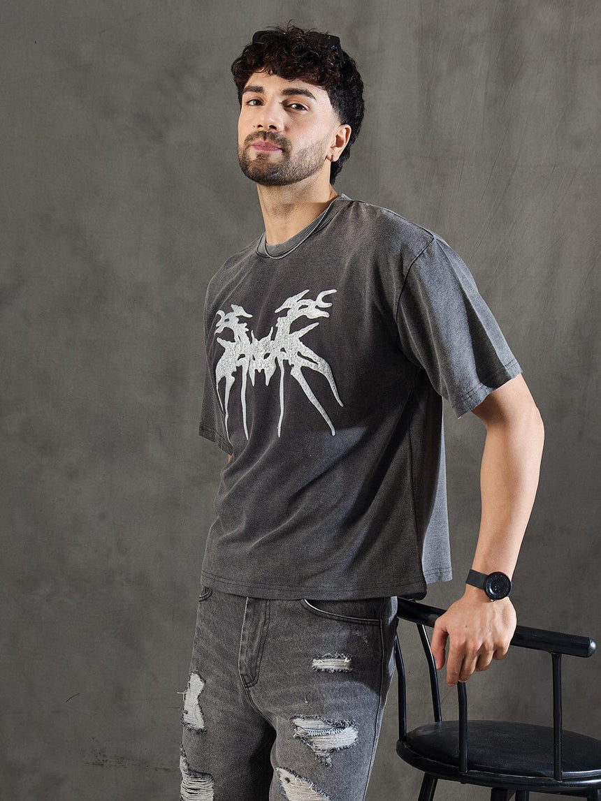 Charcoal Washed Bat Graphic Oversized Tshirt T-Shirts Fugazee