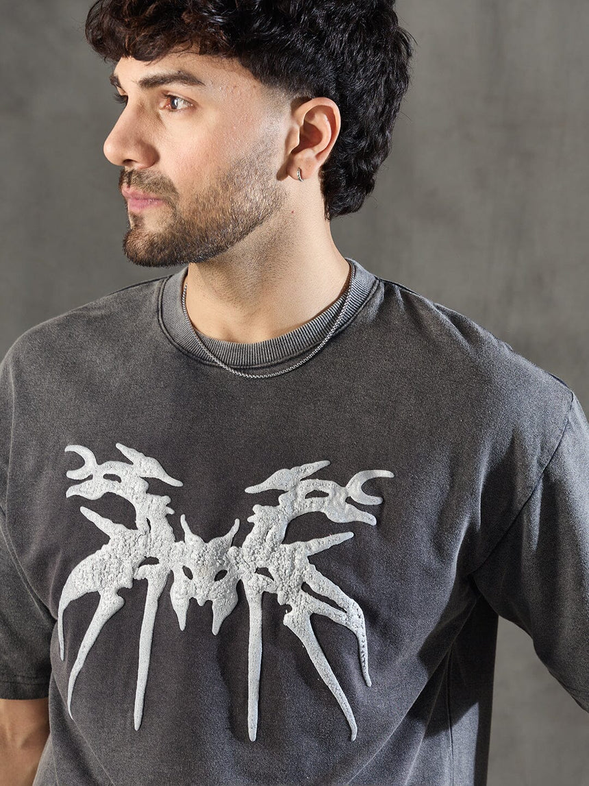 Charcoal Washed Bat Graphic Oversized Tshirt T-Shirts Fugazee