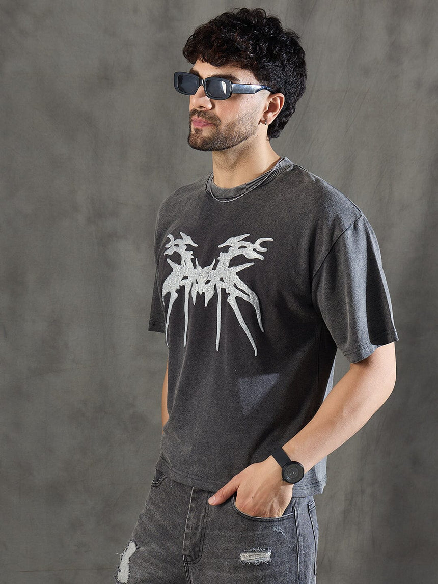 Charcoal Washed Bat Graphic Oversized Tshirt T-Shirts Fugazee