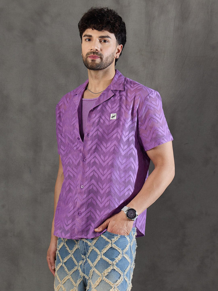 Violet Dyed Lace Cuban Shirt With Muscle Fit Vest Shirts Fugazee