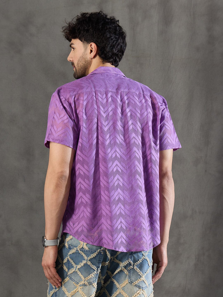 Violet Dyed Lace Cuban Shirt With Muscle Fit Vest Shirts Fugazee