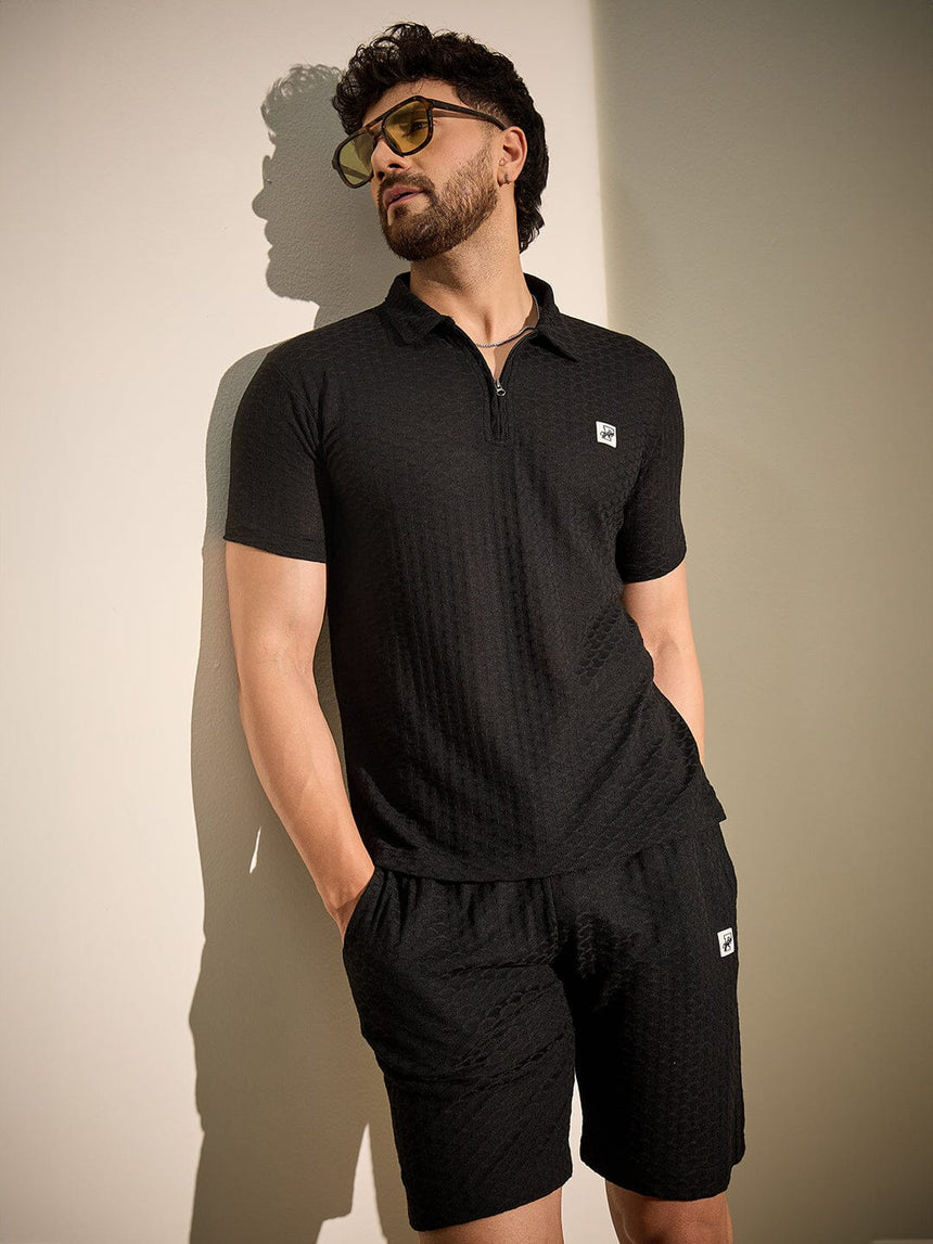 Black Textured Knitted Coord Set Clothing Set Fugazee