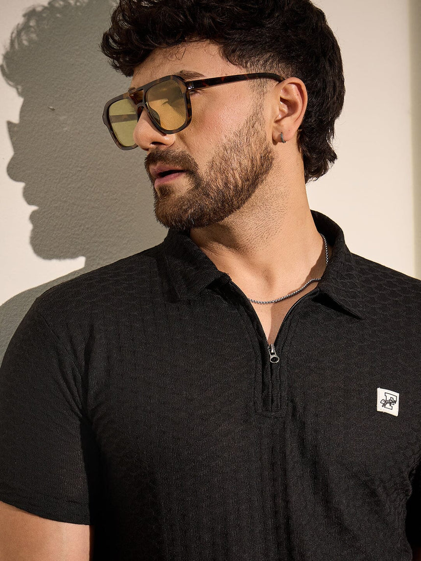 Black Textured Knitted Coord Set Clothing Set Fugazee