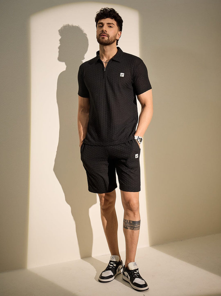 Black Textured Knitted Coord Set Clothing Set Fugazee