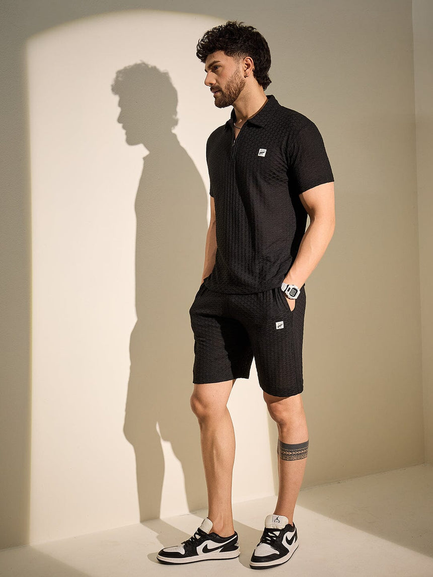 Black Textured Knitted Coord Set Clothing Set Fugazee