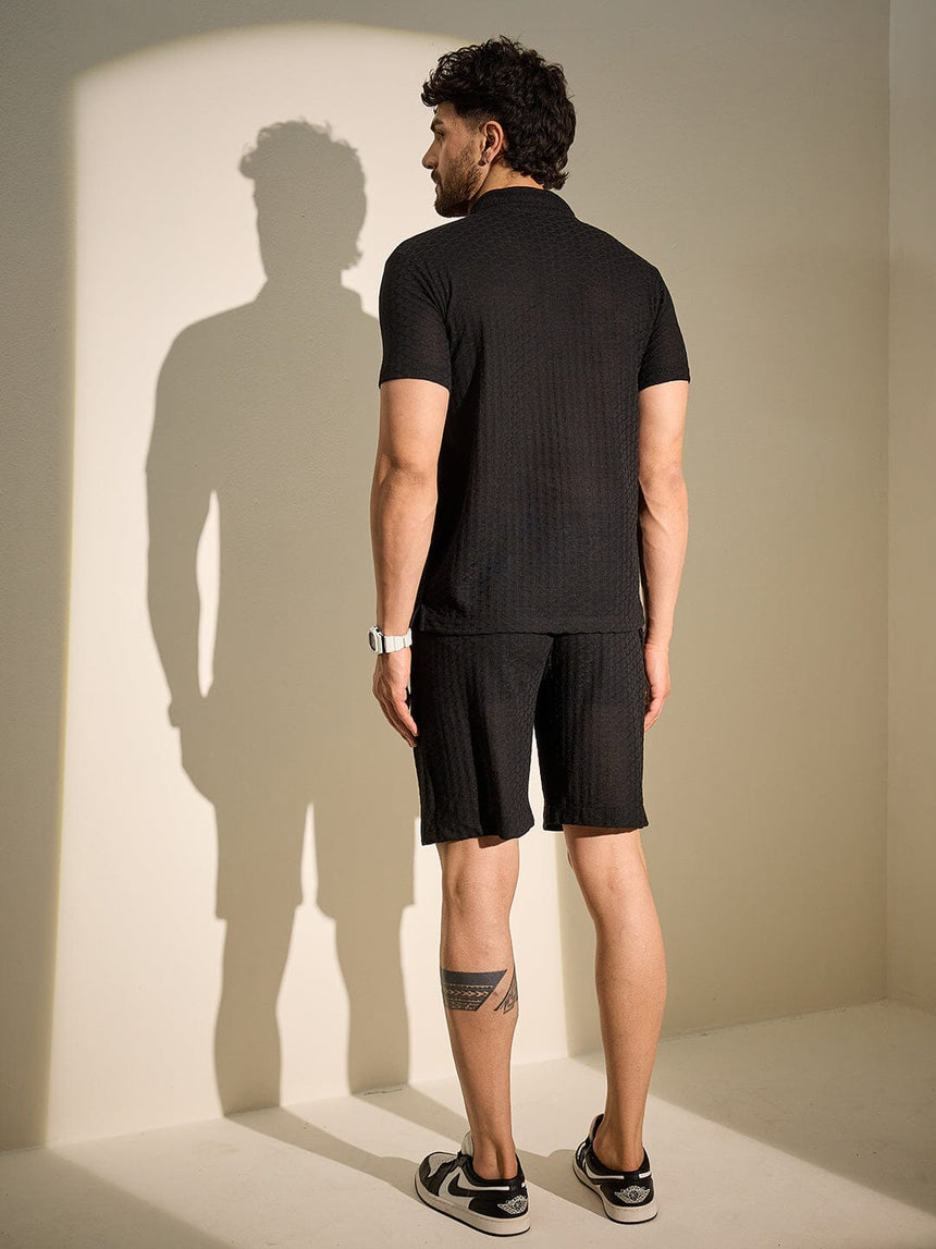 Black Textured Knitted Coord Set Clothing Set Fugazee