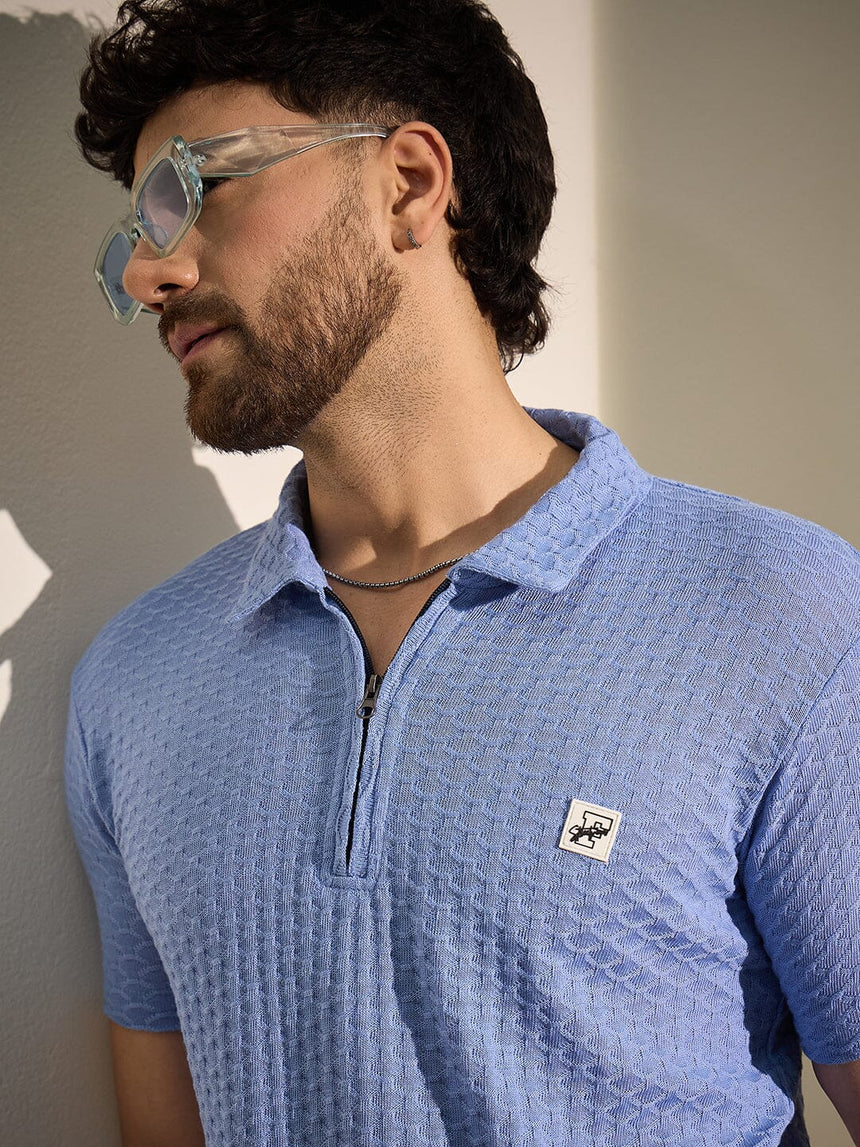 Airy Blue Textured Knitted Coord Set Clothing Set Fugazee