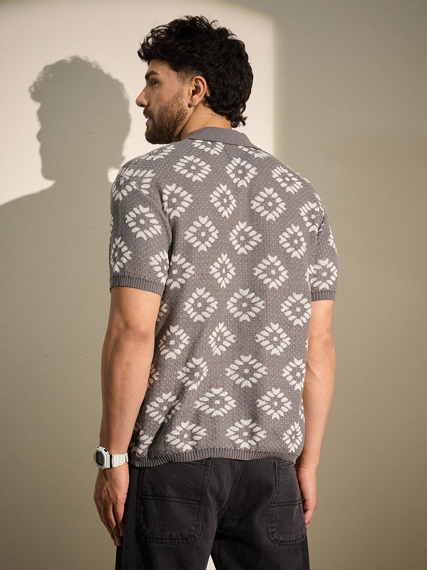 Grey Patterned Knitted Shirt Shirts Fugazee