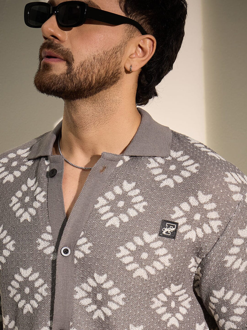 Grey Patterned Knitted Shirt Shirts Fugazee