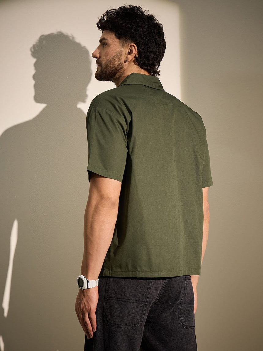 Olive Cracked Body Graphic Zipped Shirt Shirts Fugazee