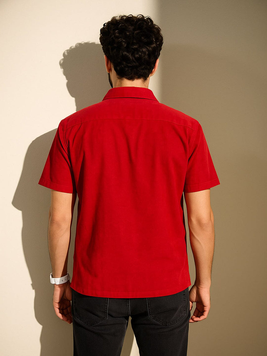Red Corduroy Horse Embroidery Shirt Shirts Fugazee