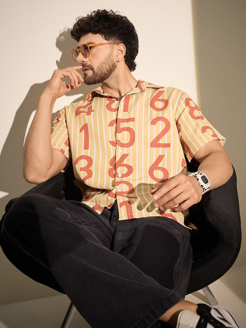 Mustard Striped Numerals Graphic Shirt Shirts Fugazee