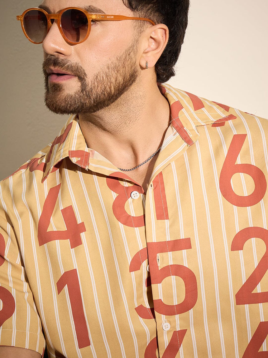 Mustard Striped Numerals graphic Shirt Shirts Fugazee
