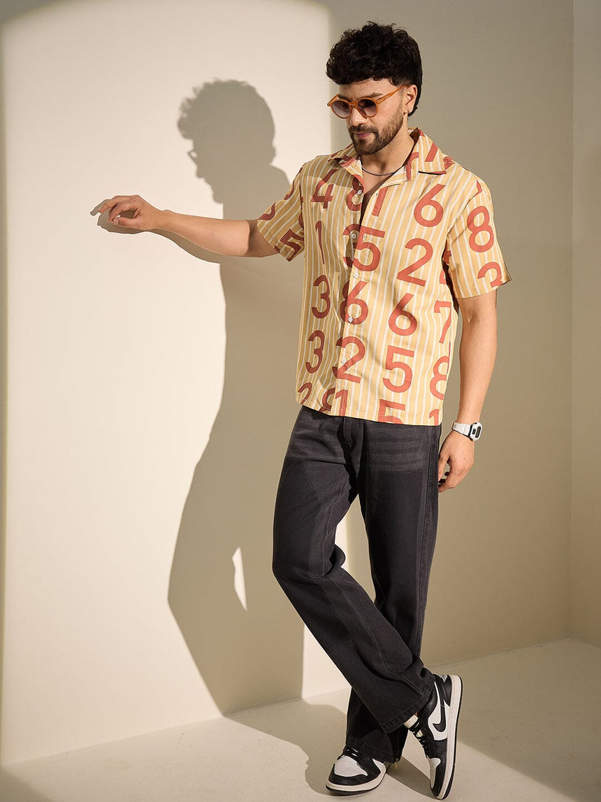 Mustard Striped Numerals graphic Shirt Shirts Fugazee