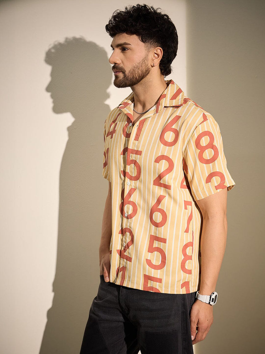 Mustard Striped Numerals graphic Shirt Shirts Fugazee