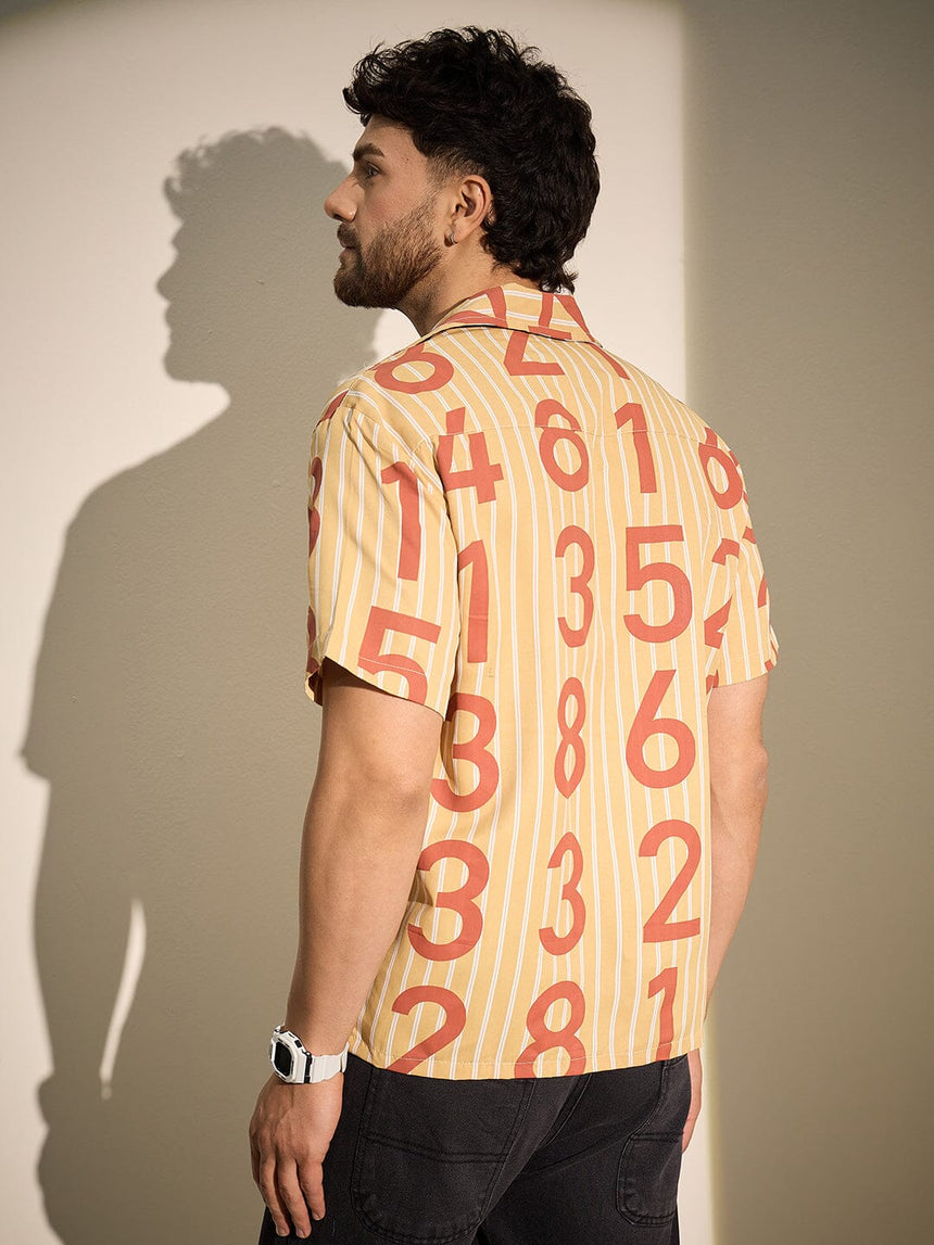 Mustard Striped Numerals Graphic Shirt Shirts Fugazee