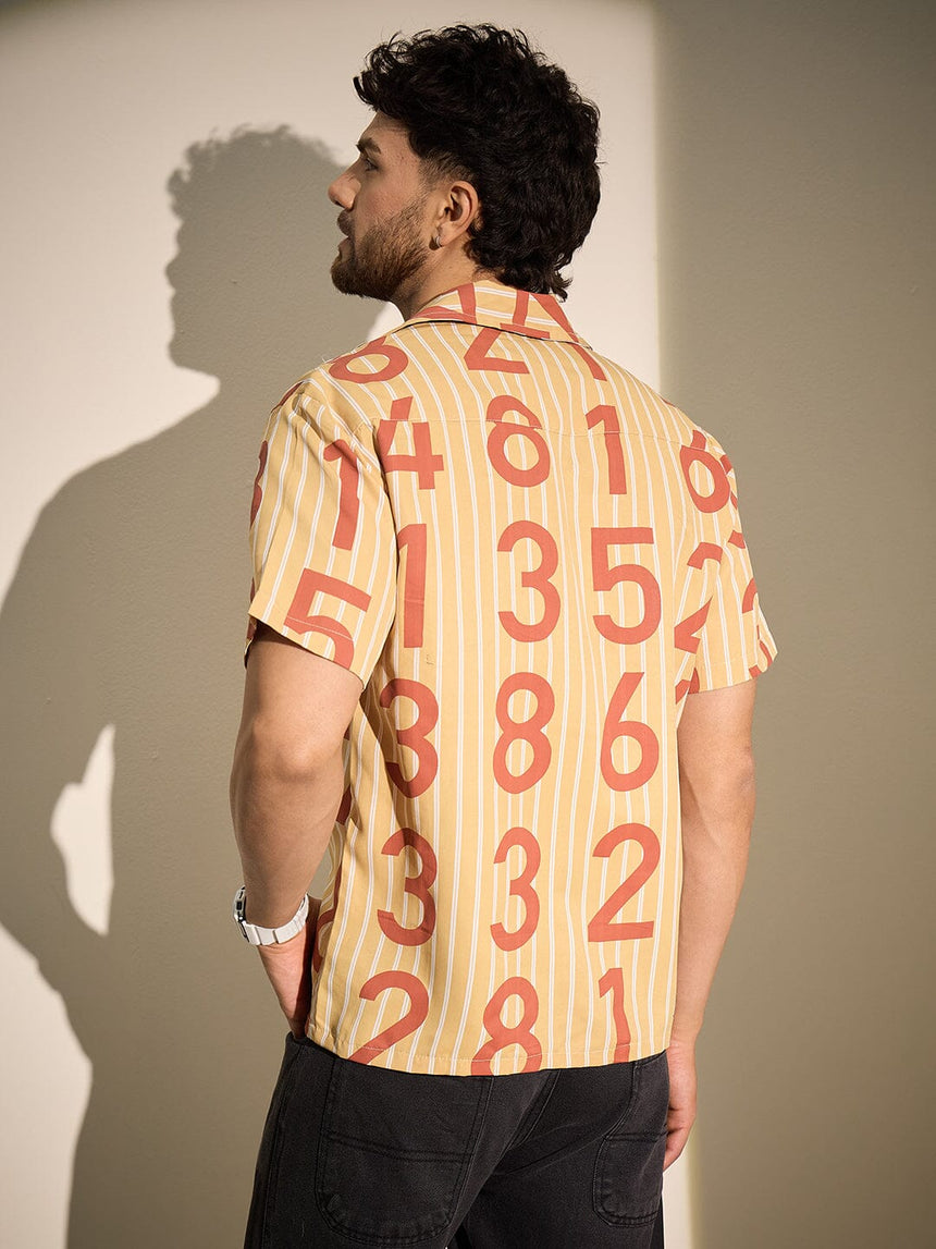 Mustard Striped Numerals Graphic Shirt Shirts Fugazee