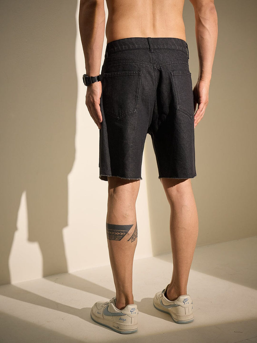 Black Printed Carpenter Denim Shorts Shorts Fugazee