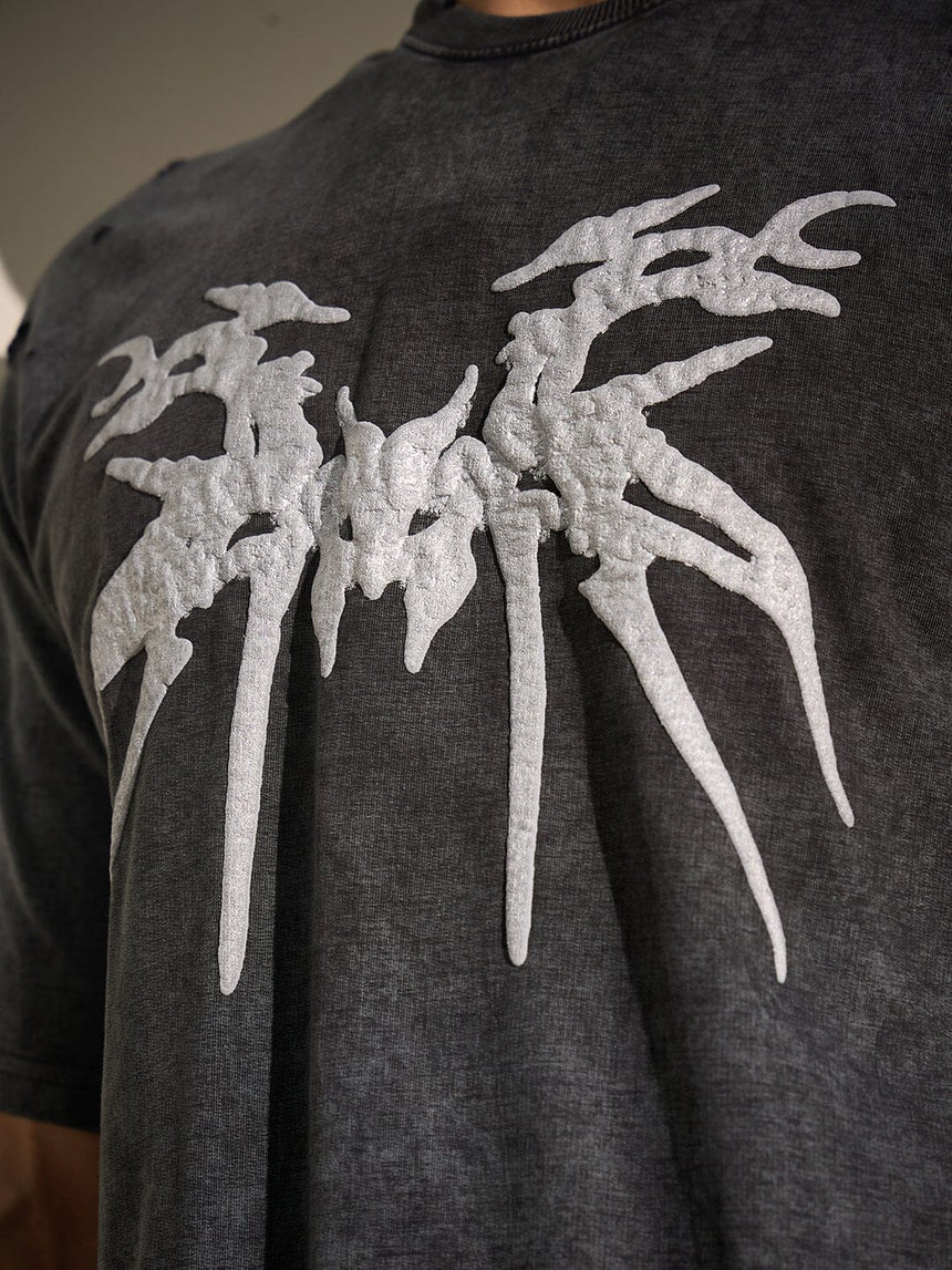 Charcoal Washed Bat Graphic Oversized Tshirt T-Shirts Fugazee