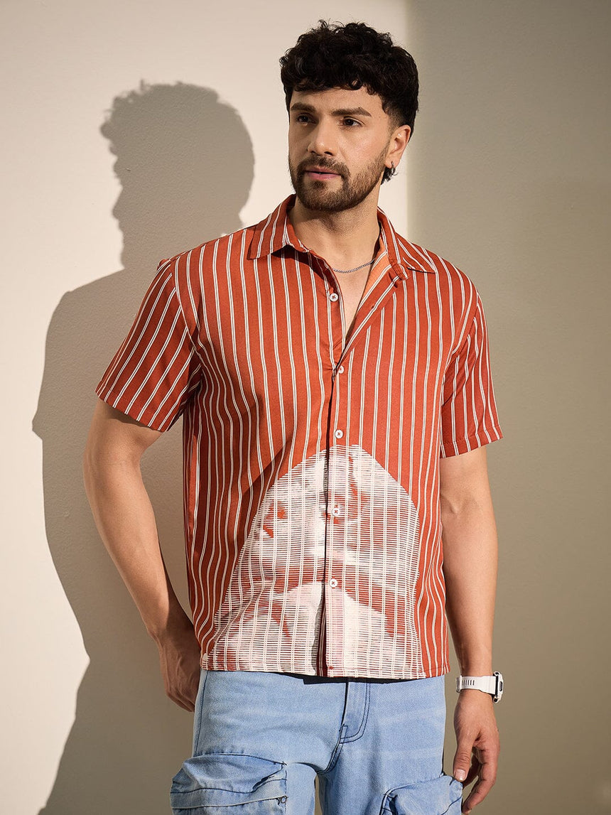 Rust Striped Nun Graphic Shirt Shirts Fugazee