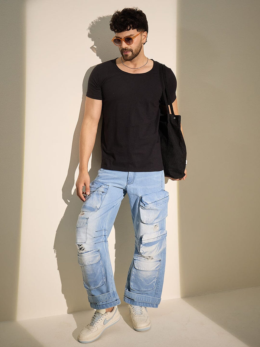 Black Deep Scoop Neck Tee T-Shirts Fugazee