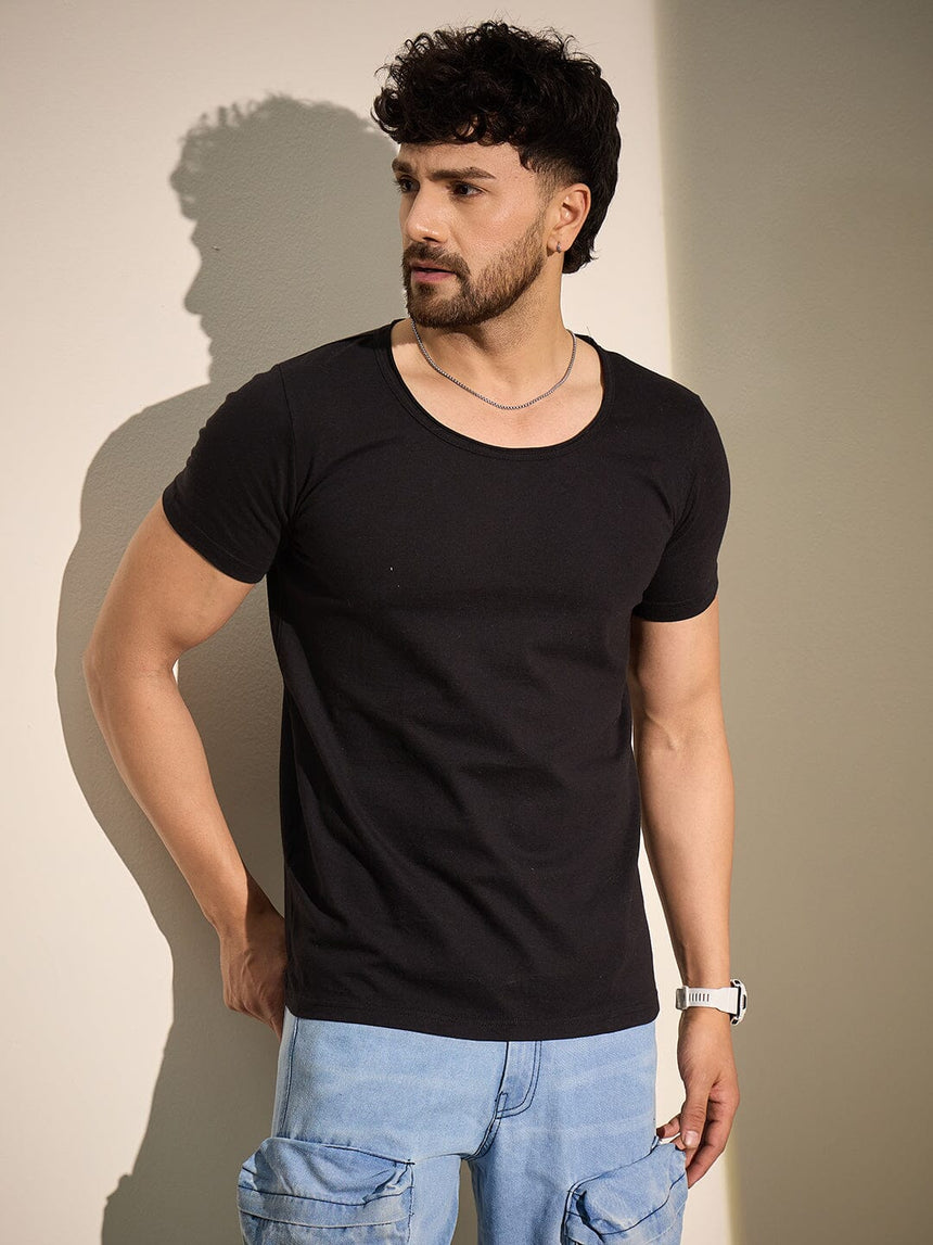 Black Deep Scoop Neck Tee T-Shirts Fugazee