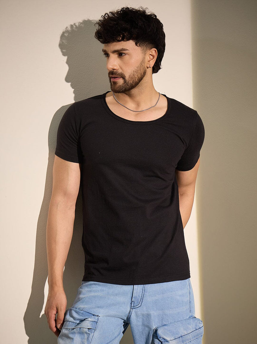 Black Deep Scoop Neck Tee T-Shirts Fugazee