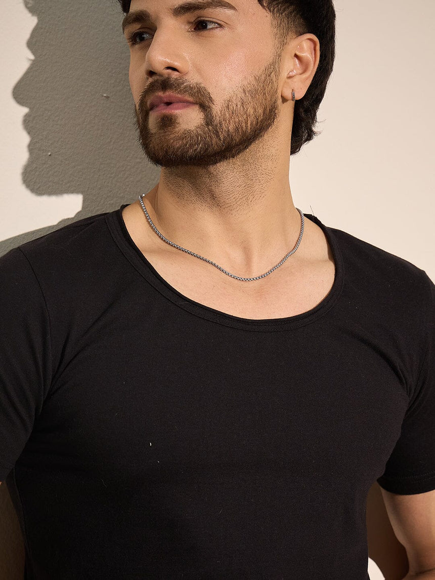 Black Deep Scoop Neck Tee T-Shirts Fugazee