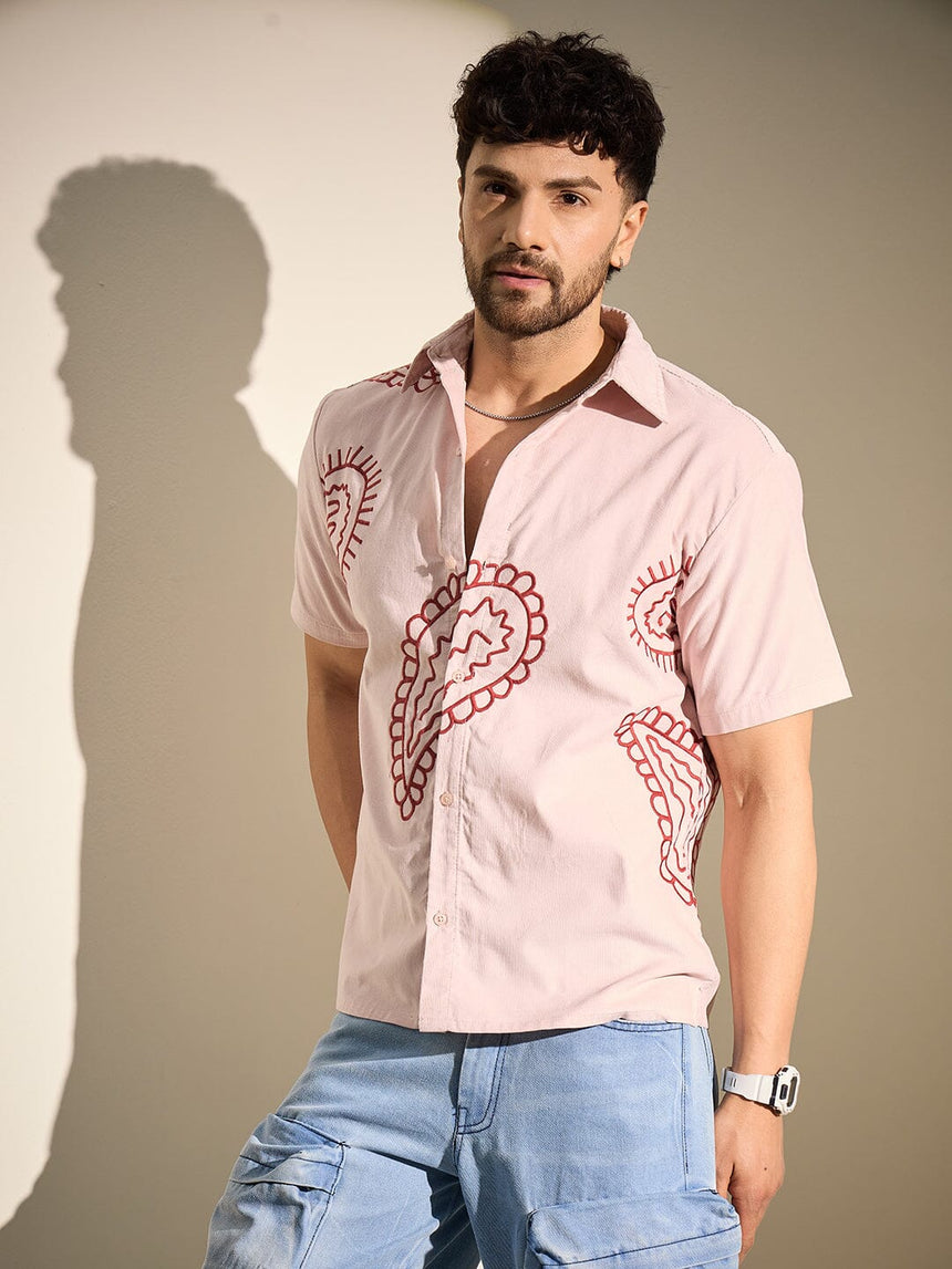 Baby Pink Paisley Embroidery Shirt Shirts Fugazee