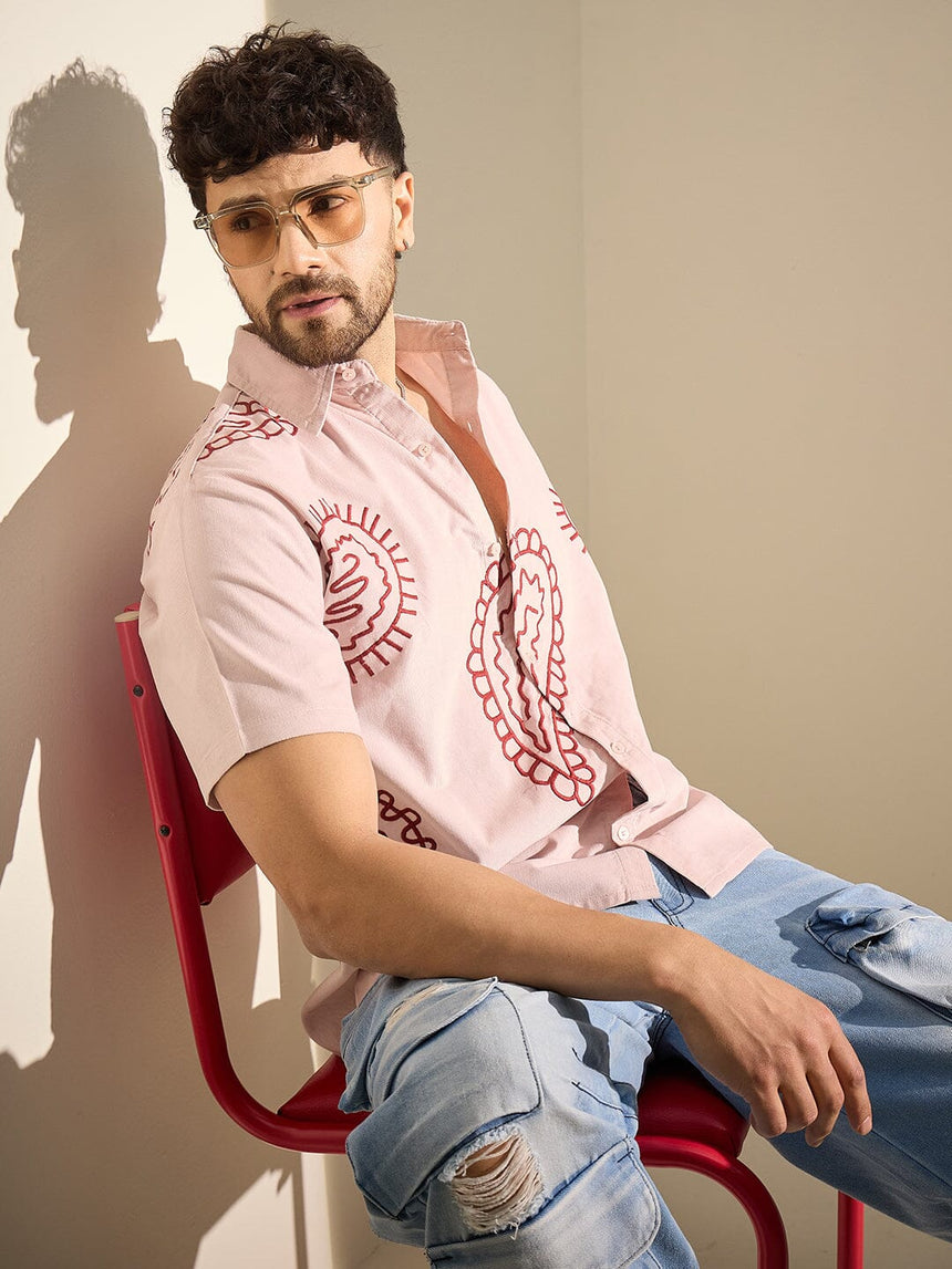 Baby Pink Paisley Embroidery Shirt Shirts Fugazee