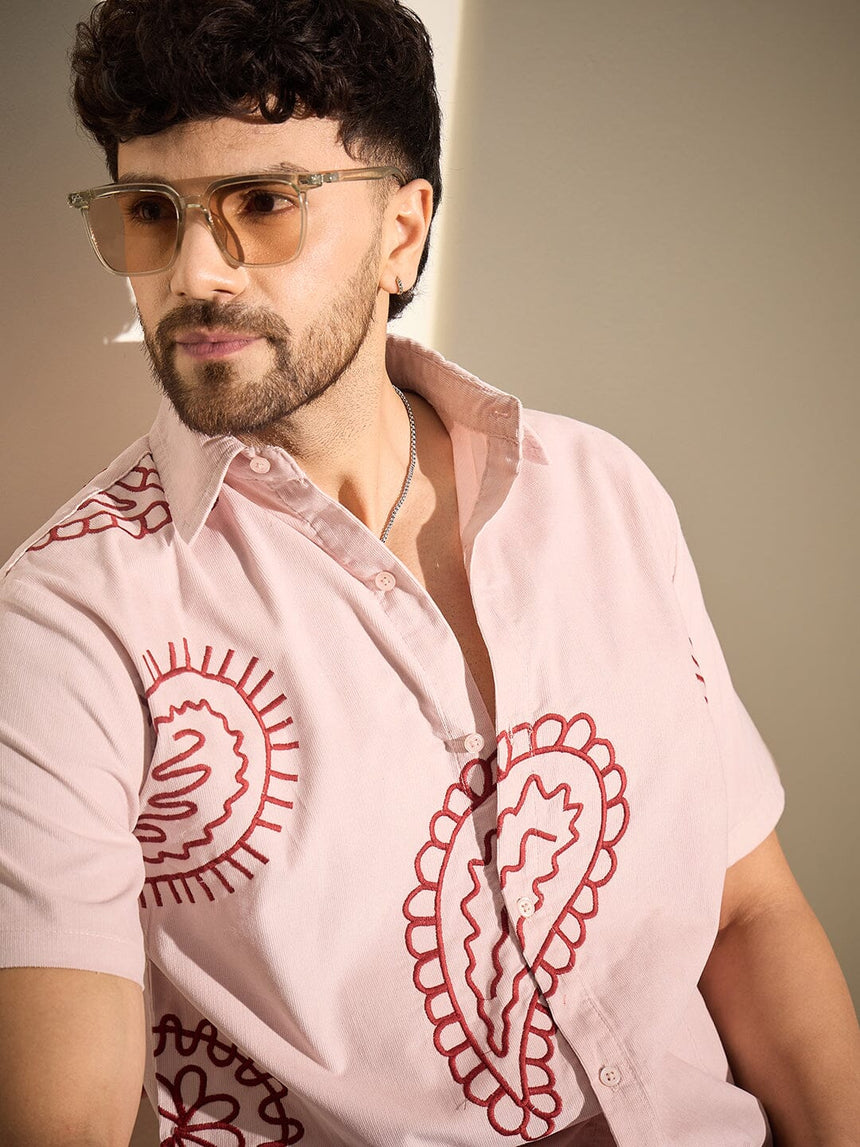 Baby Pink Paisley Embroidery Shirt Shirts Fugazee