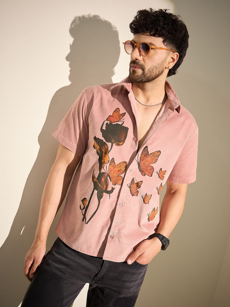 Dusty Coral Rose Graphic Corduroy Shirt Buy Men Graphic Shirts