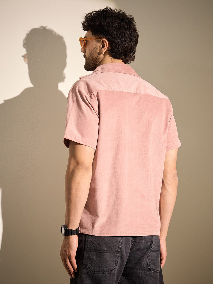 Dusty Coral Rose Graphic Corduroy Shirt Shirts Fugazee
