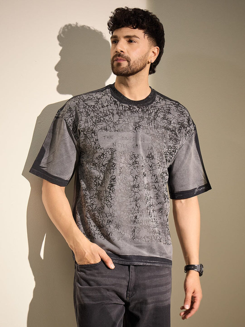 Black Scribble Art Sprey Dyed Tshirt T-Shirts Fugazee