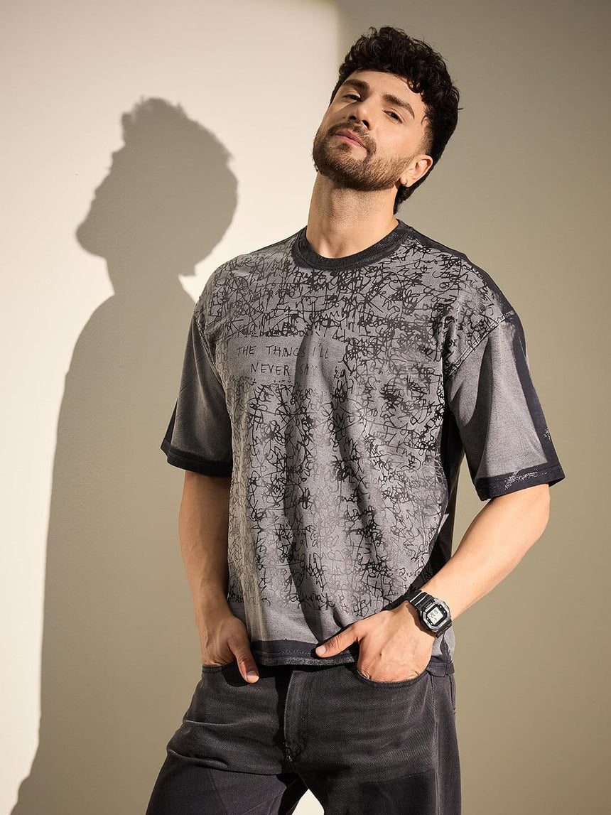 Black Scribble Art Sprey Dyed Tshirt T-Shirts Fugazee