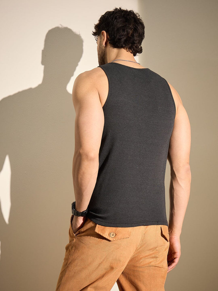 Charcoal Ribbed Muscle Fit Vest T-Shirts Fugazee